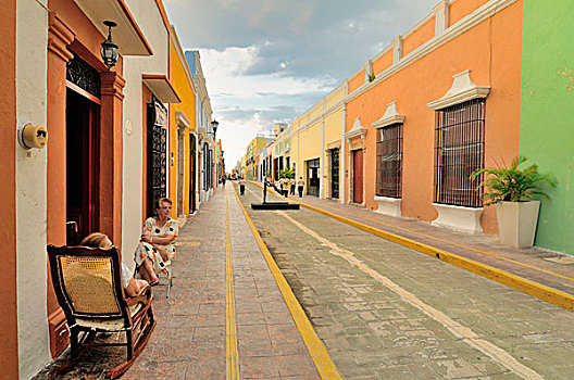 街道,坎佩切,墨西哥,许多,彩色,生活,人