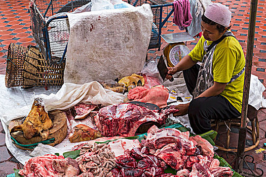 肉,销售,市场,清迈,泰国