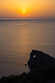 金色,日落,上方,海平线,马略卡岛,西班牙
