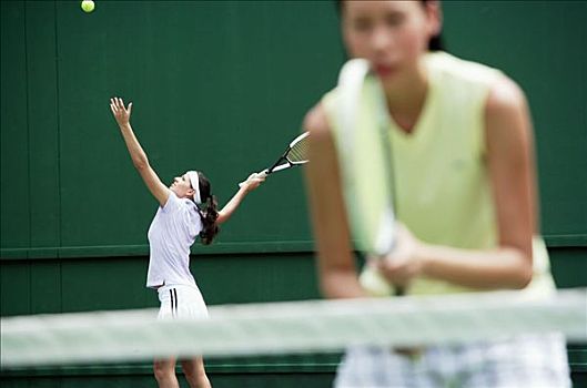 女人,玩,网球,一起