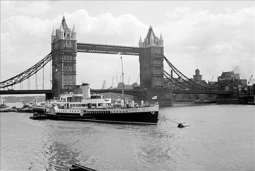 桨轮船,塔桥,背景,伦敦,艺术家