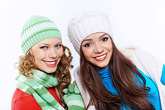 两个女孩,鲜明,温馨,冬服