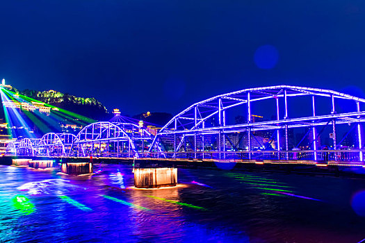 兰州中山桥,黄河铁桥,夜景