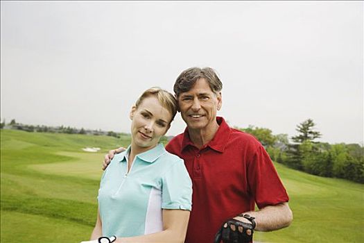 父亲,女儿,打高尔夫