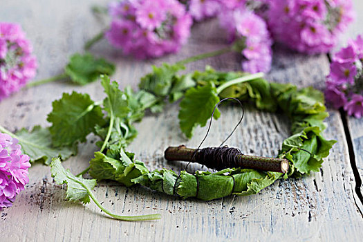 花环,樱草花,叶子,花