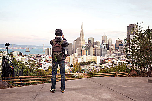 男人,摄影师,大理石,地面,靠近,旧金山