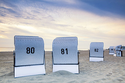 海滩藤椅,黎明,乌瑟多姆岛,梅克伦堡前波莫瑞州,德国