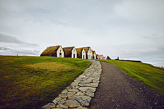 小路,草皮,房子,冰岛
