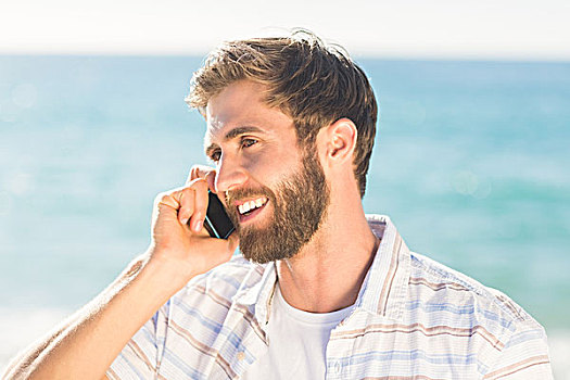 男人,电话,海滩