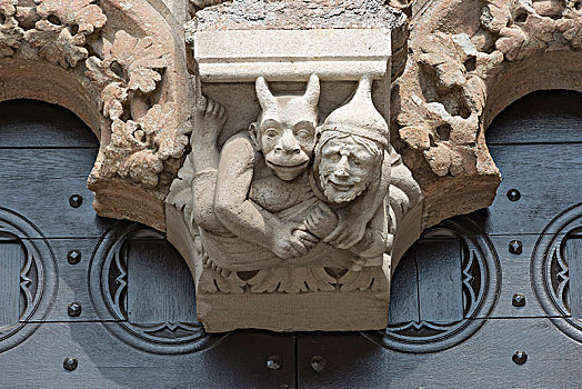 魔鬼,浮雕,门口,大教堂,黑森州,德国,欧洲