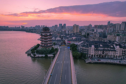 航拍广东惠州水东街合江楼景观