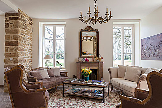 沙发,扶手椅,舒适,休闲,区域,多样,褐色,传统,室内