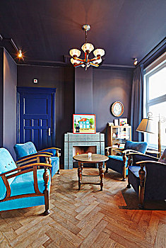 蓝色,沙龙,木地板,扶手椅,多样,壁炉,背景