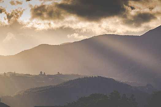 日落,山,新西兰