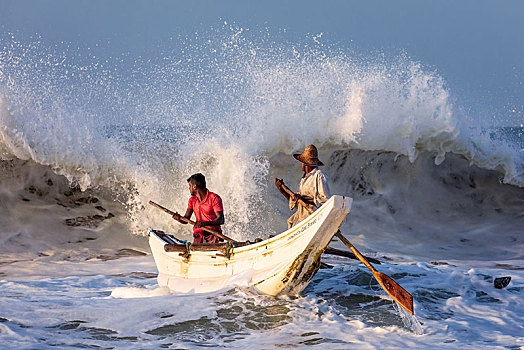 渔民,船,海浪,斯里兰卡,亚洲