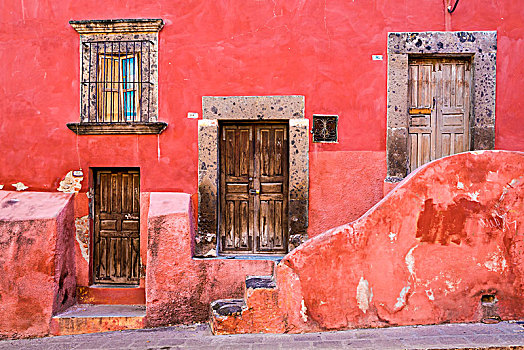 粉色,石头,传统建筑,木质,门,圣米格尔,墨西哥