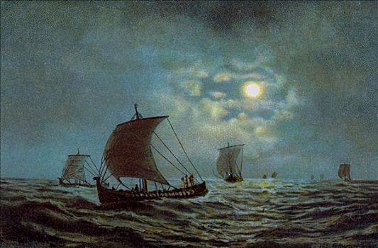 帆船,夜晚,时间,20世纪