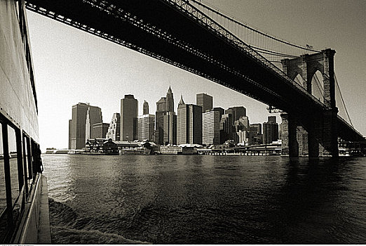 曼哈顿,天际线,布鲁克林大桥,纽约,美国
