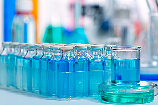 化学品,科学,实验室,蓝色,玻璃瓶