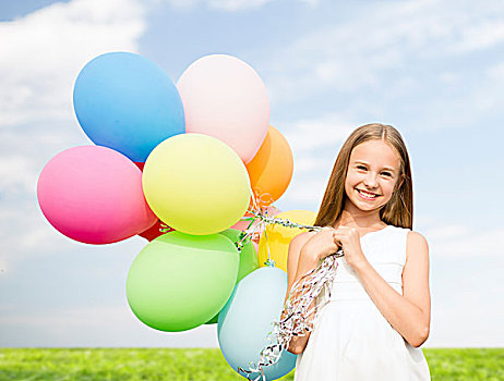 暑假,庆贺,家庭,孩子,人,概念,高兴,女孩,彩色,气球