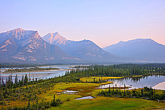 山景,看,北方,阿萨巴斯卡河,落基山脉,碧玉国家公园,艾伯塔省,加拿大