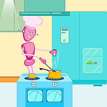 厨房机器人怎么画美术图片