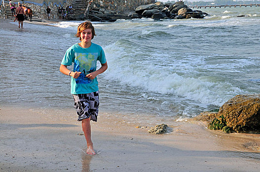 男孩,11岁,海滩,泰国,亚洲
