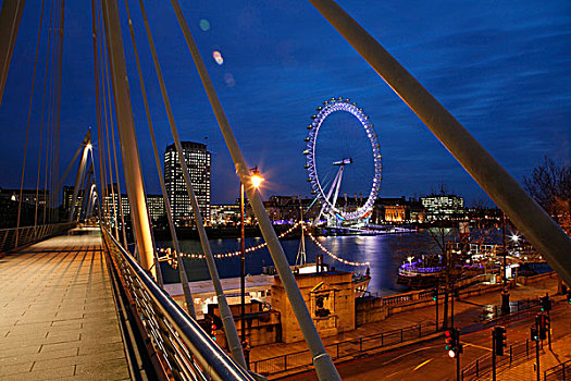 金禧桥,摩天轮,河边,千禧轮,泰晤士河,伦敦南岸,伦敦,英格兰