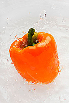 橙色甜椒,水中
