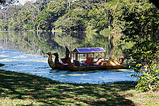 船,湖,收获,柬埔寨