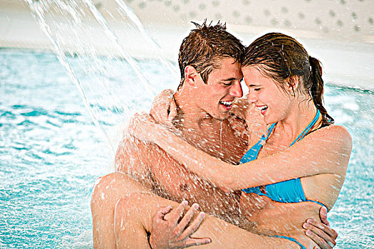 游泳池,年轻,喜爱,伴侣,开心,水下,河流