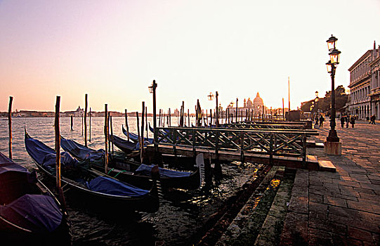 意大利,威尼托,威尼斯,圣马科,码头,日落