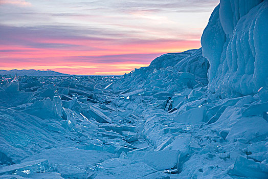 冰块,黃昏,贝加尔湖,冬天,伊尔库茨克,区域,西伯利亚,俄罗斯