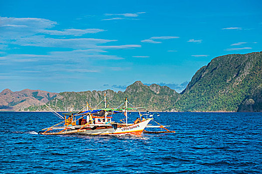 菲律宾,舷外支架,渔船,海岸,岛屿,巴拉望岛,亚洲