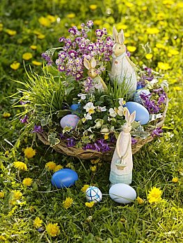 花,复活节兔子,复活节礼筐,蒲公英