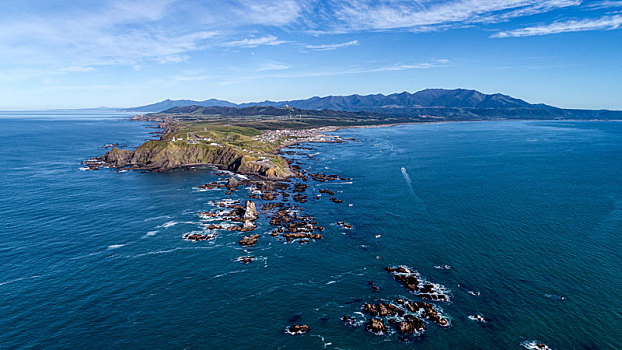 航拍,岬角,北海道,日本