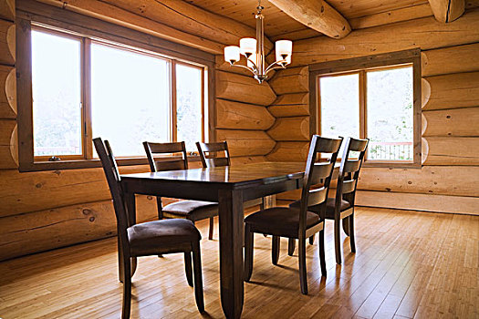 木质,餐桌,椅子,餐厅,斯堪的纳维亚,屋舍,风格,原木,家
