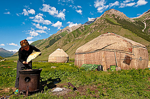 吉尔吉斯斯坦,省,山谷,铸铁,锅,著名,面包