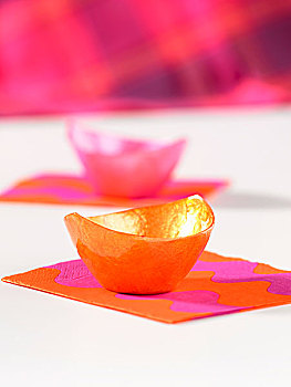 橙色,粉色,碗,桌饰