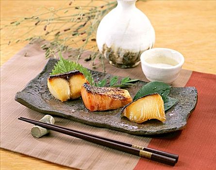 烤制食品,鳕鱼,三文鱼,日本米酒,背景