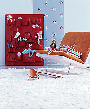 现代,摇椅,正面,玩具,红色,墙壁