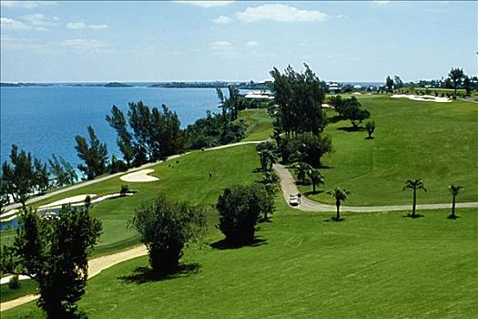 俯拍,城堡,港口,高尔夫球场,百慕大