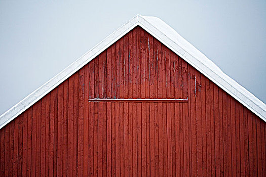 红色,谷仓,遮盖,雪