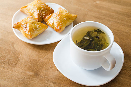 绿茶,馅饼,乡村,木桌子