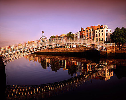 桥,利菲河,都柏林,爱尔兰,反射,河,城市