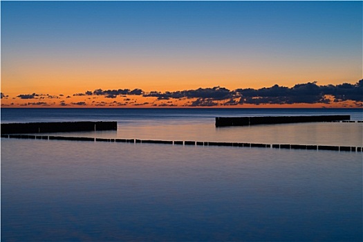 日落,海岸,波罗的海