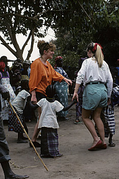 冈比亚,小,乡村,靠近,班珠尔,游客,跳舞,孩子
