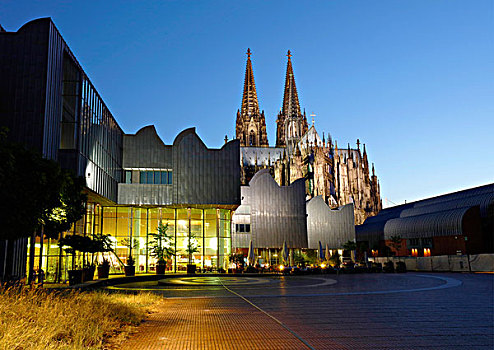 大教堂,傍晚,科隆,北莱茵威斯特伐利亚,德国,欧洲