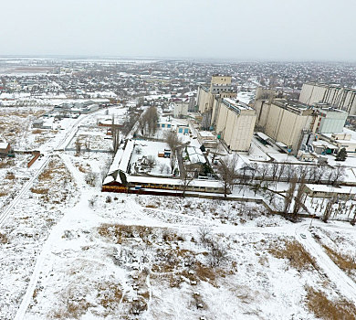 雪,谷仓,冬天,风景,老,苏联,升降机,鸟瞰,乡村,街道,遮盖