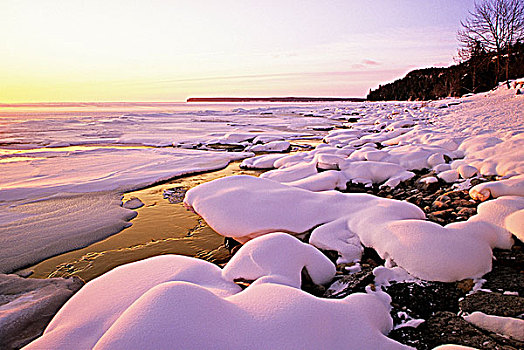 太阳,上方,雪,乔治亚湾,海岸线,冬天,湾,布鲁斯半岛,安大略省,加拿大